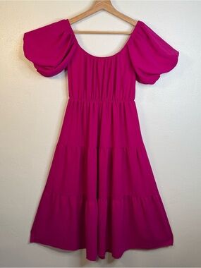 See You Monday Scoop Neck Off the Shoulder Dress, Bubble Sleeves Womens Size XS